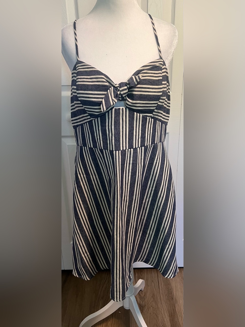 Speechless Navy and White Striped Sweetheart Mini Dress
